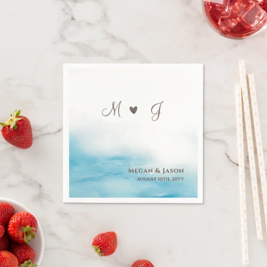 Rustic Dusty Blue Monogramm Beach Wedding Servet (Insitu)