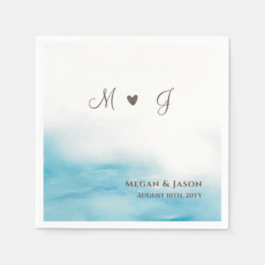 Rustic Dusty Blue Monogramm Beach Wedding Servet (Voorkant)