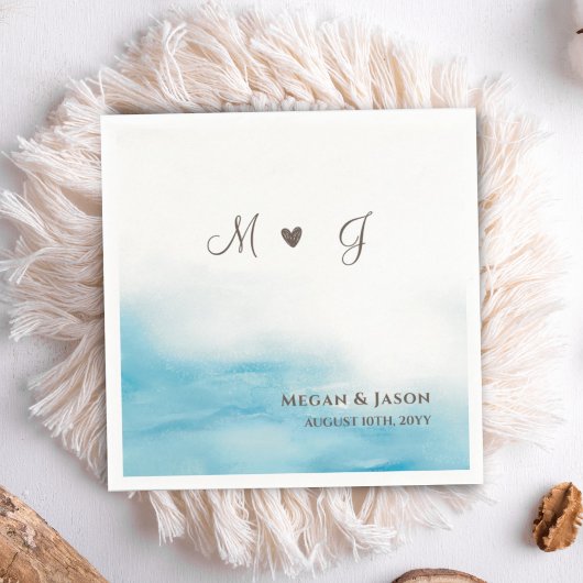 Rustic Dusty Blue Monogramm Beach Wedding Servet