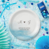 Rustic Dusty Blue Monogrammed Custom Wedding Papieren Bordje (Feest)