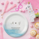 Rustic Dusty Blue Monogrammed Custom Wedding Papieren Bordje (Feest)