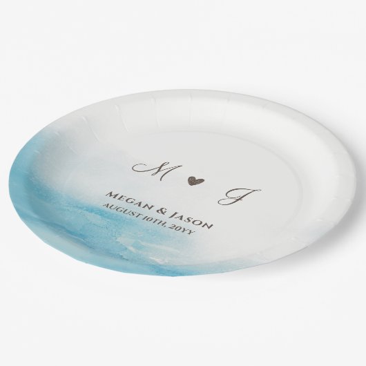 Rustic Dusty Blue Monogrammed Custom Wedding Papieren Bordje (Gekanteld)