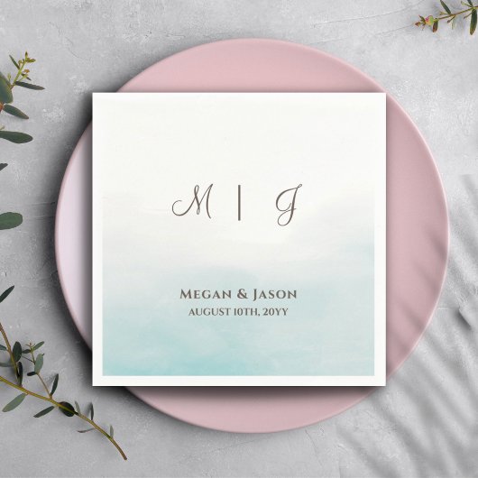 Rustic Dusty Blue Monogrammed Wedding Cocktail Servet