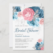 Rustic Dusty Blue Pink Floral Roos Vrijgezellenfee Kaart (Voorkant)