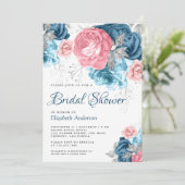 Rustic Dusty Blue Pink Floral Roos Vrijgezellenfee Kaart (Staand voorkant)