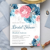 Rustic Dusty Blue Pink Floral Roos Vrijgezellenfee Kaart