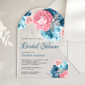 Rustic Dusty Blue Pink Floral Rose Bridal Shower Acryl Uitnodigingen