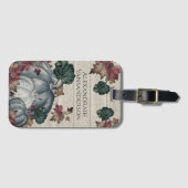 Rustic Dusty Blue Pumpkin Fall Leaves Grey Wood Lu Bagagelabel (Voorkant (horizontaal))
