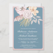Rustic Dusty Blue Roos Pink Floral QR Code Weddens Kaart (Voorkant)