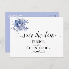 rustic dusty blue roses and other flowers aankondigingskaart