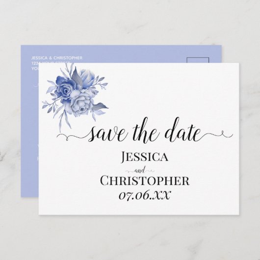 rustic dusty blue roses and other flowers aankondigingskaart (Voorkant / Achterkant)