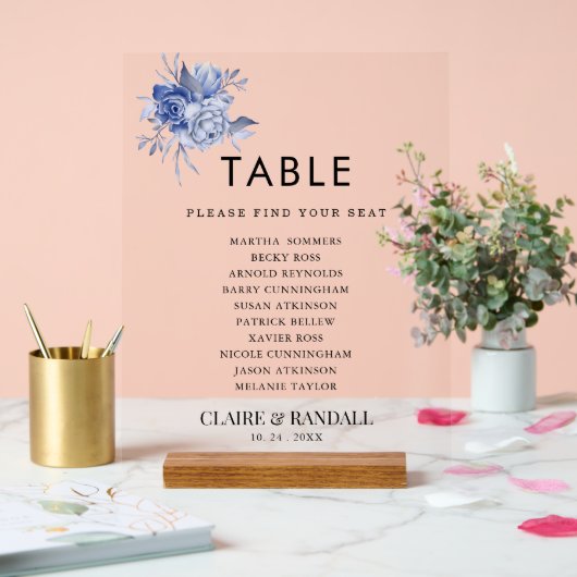 rustic dusty blue roses and other flowers acryl bord (Huwelijk)