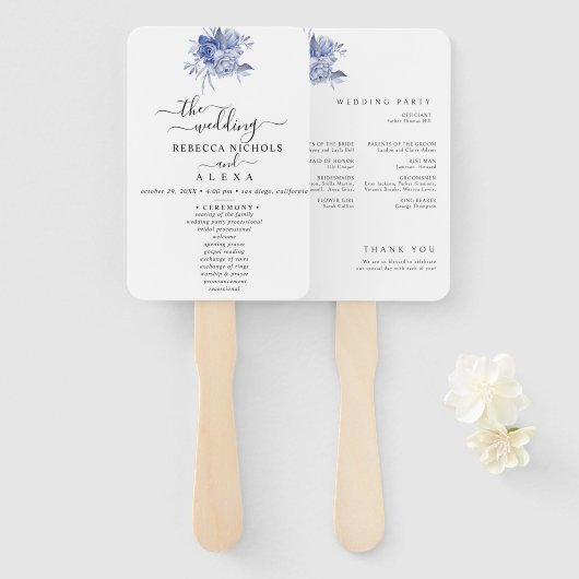 rustic dusty blue roses and other flowers handwaaier (Voorkant en achterkant)