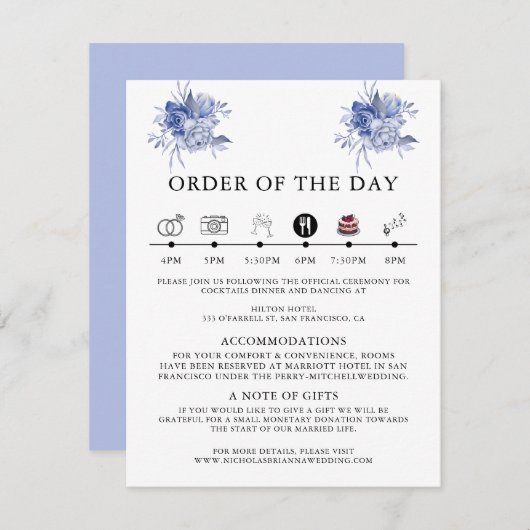 rustic dusty blue roses and other flowers informatiekaartje (Voorkant / Achterkant)