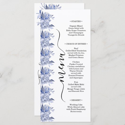 rustic dusty blue roses and other flowers menu (Voorkant / Achterkant)