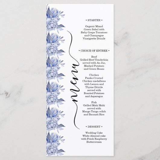 rustic dusty blue roses and other flowers menu (Voorkant)