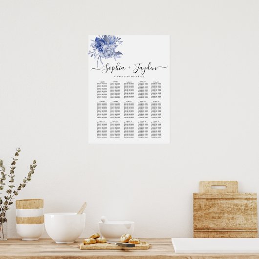 rustic dusty blue roses and other flowers poster (Keuken)