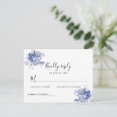 rustic dusty blue roses and other flowers RSVP kaartje (Staand voorkant)