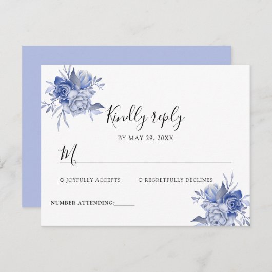 rustic dusty blue roses and other flowers RSVP kaartje (Voorkant / Achterkant)
