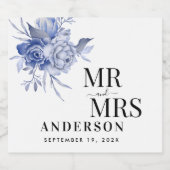 rustic dusty blue roses and other flowers sparkling wijnetiket (Enkel label)