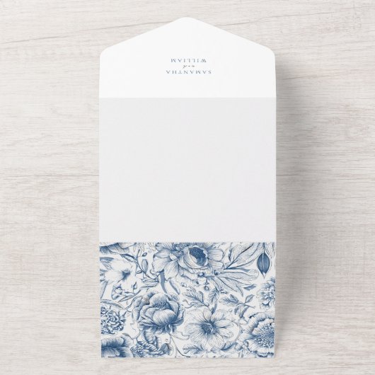 Rustic Dusty Blue Roses & Eucalyptus RSVP Wedding All In One Uitnodiging (Buitenkant)