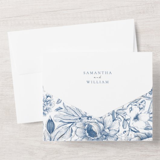 Rustic Dusty Blue Roses & Eucalyptus RSVP Wedding  All In One Uitnodiging (Achterkant)