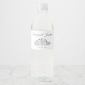 Rustic Dusty Blue Rozen & Blossom Wedding Waterfles Etiket (Voorkant)