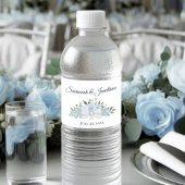 Rustic Dusty Blue Rozen & Blossom Wedding Waterfles Etiket