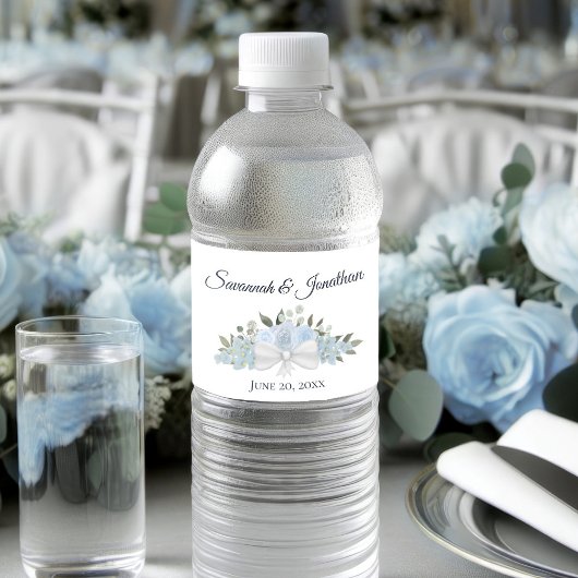 Rustic Dusty Blue Rozen & Blossom Wedding Waterfles Etiket