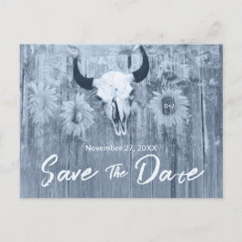 Rustic Dusty Blue Sunflower Bull Skull Aankondigingskaart