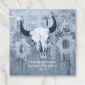Rustic Dusty Blue Sunflower Bull Skull Bedankjes Labels (Voorkant)