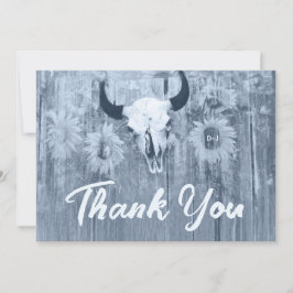Rustic Dusty Blue Sunflower Bull Skull Bedankkaart