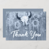 Rustic Dusty Blue Sunflower Bull Skull Bedankkaart (Voorkant / Achterkant)