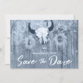 Rustic Dusty Blue Sunflower Bull Skull Save The Date (Voorkant)