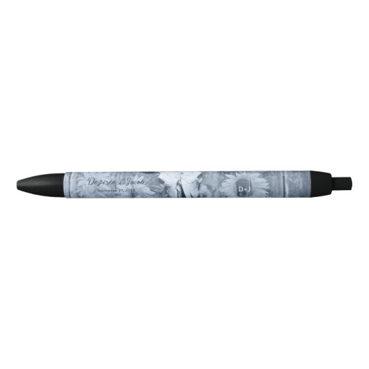 Rustic Dusty Blue Sunflower Bull Skull Zwarte Inkt Pen (Voorkant)