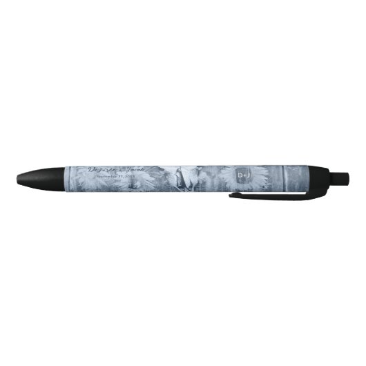 Rustic Dusty Blue Sunflower Bull Skull Zwarte Inkt Pen (Bodem)