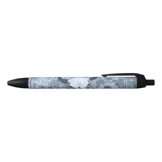 Rustic Dusty Blue Sunflower Bull Skull Zwarte Inkt Pen (Bovenkant)