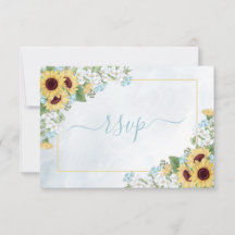 Rustic Dusty Blue Sunflower Floral maaltijden RSVP