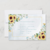 Rustic Dusty Blue Sunflower Floral maaltijden RSVP Kaartje (Achterkant)
