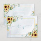 Rustic Dusty Blue Sunflower Floral maaltijden RSVP Kaartje (Voorkant / Achterkant)