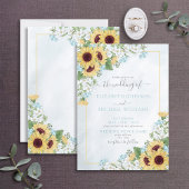 Rustic Dusty Blue Sunflower Floral Weddenschap Kaart