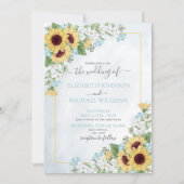 Rustic Dusty Blue Sunflower Floral Weddenschap Kaart (Voorkant)