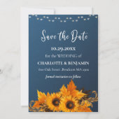 Rustic Dusty Blue Sunflower & Lace Wedding Save The Date (Achterkant)