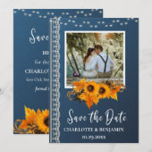 Rustic Dusty Blue Sunflower & Lace Wedding Save The Date (Voorkant / Achterkant)