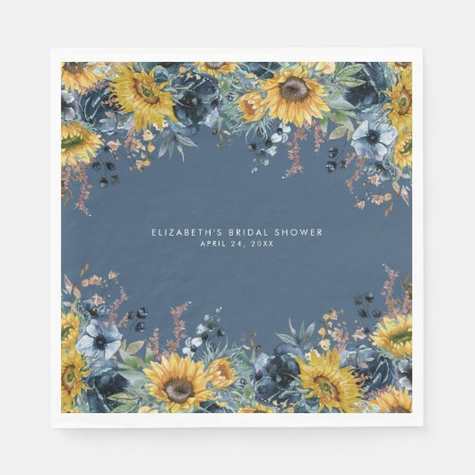 Rustic Dusty Blue Sunflowers Bridal Shower Servet (Voorkant)