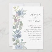 Rustic Dusty Blue Watercolor Floral Wedding Kaart (Voorkant)
