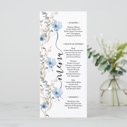 rustic dusty Blue watercolor flower bouquet Menu (Staand voorkant)