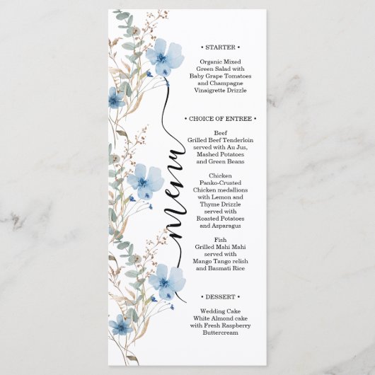 rustic dusty Blue watercolor flower bouquet Menu (Voorkant)