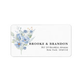 rustic dusty blue watercolor flowers & leaves etiket (Voorkant)
