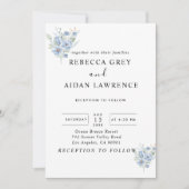 rustic dusty blue watercolor flowers & leaves kaart (Voorkant)